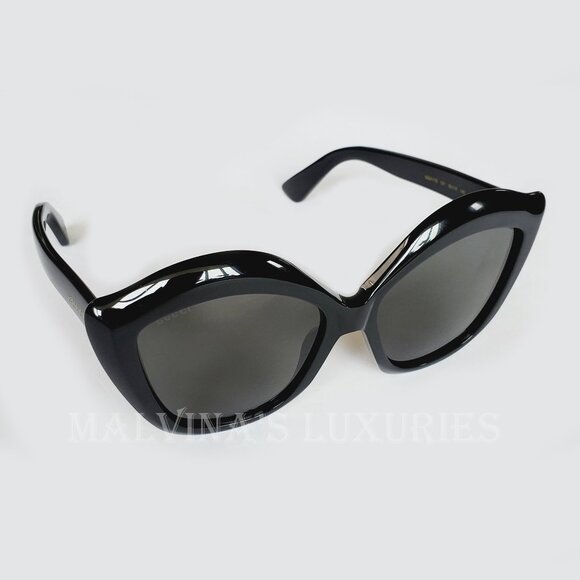 GUCCI SUNGLASSES GG0117S 001 OVERSIZED CAT EYE BLACK ACETATE LIPS - Picture 3 of 13